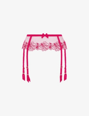 Agent Provocateur Womens Pink Juni Bow-embroidered Mid-rise Woven Suspender Belt