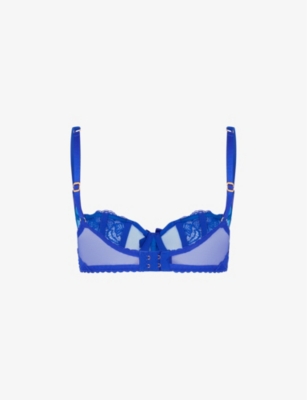 Shop Agent Provocateur Womens  Rozlyn Bow-embellished Underwired Woven Balconette Bra In Cobalt