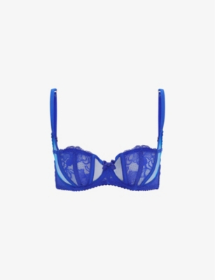Shop Agent Provocateur Womens  Rozlyn Bow-embellished Underwired Woven Balconette Bra In Cobalt