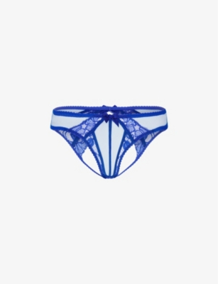 Agent Provocateur Womens Cobalt Rozlyn Bow-embellished Ouvert Mid-rise Woven Briefs In Blue