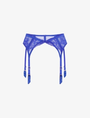 Agent Provocateur Womens Cobalt Rozlyn Bow-embellished Woven Suspender Belt In Blue