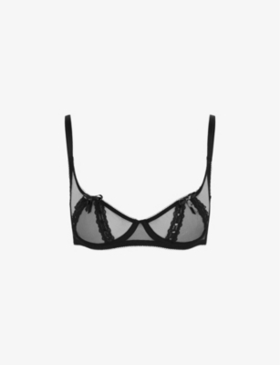 Agent Provocateur Womens Black Zarie Bow-embroidered Demi-cup Woven Underwired Bra