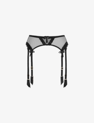 AGENT PROVOCATEUR: Zarie bow-embroidered woven suspender belt