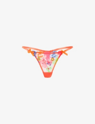 AGENT PROVOCATEUR: Zuri lace-embroidered mid-rise woven thong