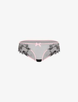 Agent Provocateur Womens Pink Lindie Floral-motif Bow-embellished Woven Briefs