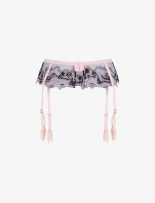 AGENT PROVOCATEUR: Lindie floral-motif bow-embellished woven suspender belt