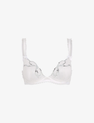 AGENT PROVOCATEUR: Melle sequin-embellished underwired woven plunge bra