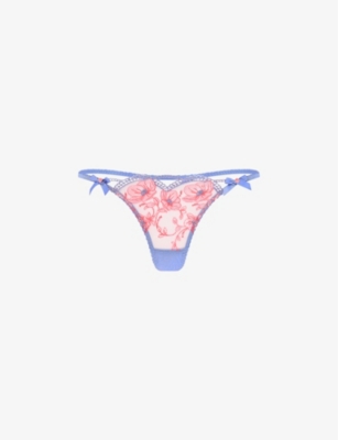 Agent Provocateur Womens Blue Winnette Floral-lace Mid-rise Woven Thong