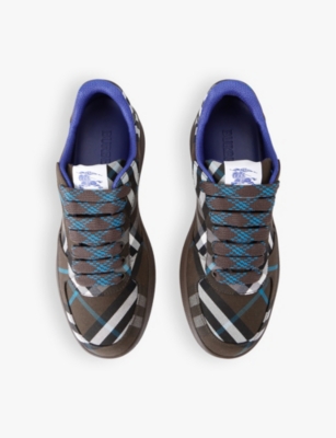 Shop Burberry Mens Grey Mixed Terrace Checked Woven Low-top Trainers