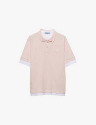 Prada Logo-patch Silk Polo Shirt In Pink
