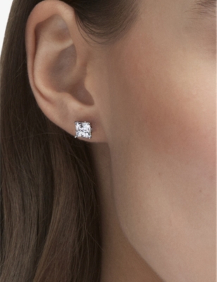 Attract square rhodium-plated and crystal stud earrings