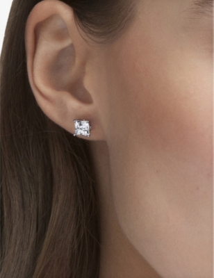 Attract square rhodium-plated and crystal stud earrings