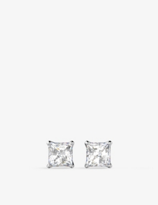 Attract square rhodium-plated and crystal stud earrings