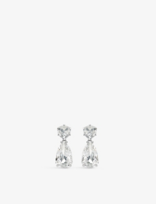 Mesmera rhodium-plated brass and crystal drop earrings