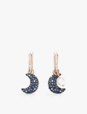 SWAROVSKI: Luna brass, enamel, crystal and crystal-pearl hoop earrings