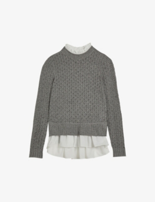 TED BAKER: Holina ruffle-neck shirt-hem knitted jumper