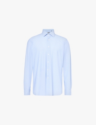 Corneliani Mens Dark Blue Brand-patch Regular-fit Stretch-woven Shirt