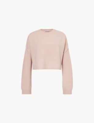 Logo-embroidered cropped wool and cashmere jumper