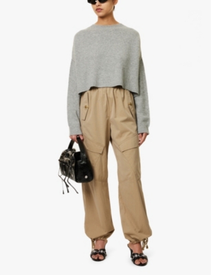 Logo-embroidered cropped wool and cashmere jumper