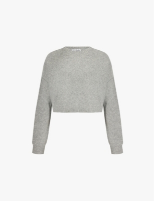 Acne Studios Womens Grey Melange Logo-embroidered Cropped Wool And Cashmere Jumper Xs In Grey Melange