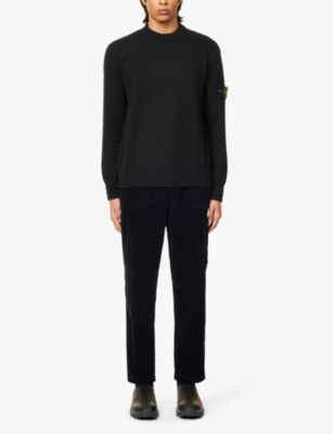 Stone Island Mens Navy Blue Corduroy Brand-patch Straight-leg Regular-fit Cotton Trousers In Navy Blue