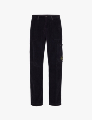 Stone Island Mens Navy Blue Corduroy Brand-patch Straight-leg Regular-fit Cotton Trousers In Navy Blue