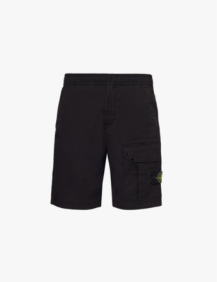Stone Island Navy Stretch Cotton Tela Paracadute Shorts In Black