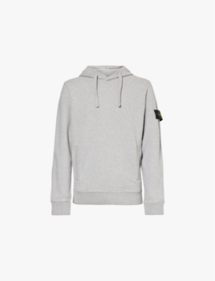 Shop Stone Island Mens  Brand-patch Relaxed-fit Cotton-jersey Hoody In Melange Grey