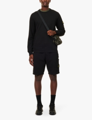 Shop Stone Island Mens Black Brand-badge Relaxed-fit Cotton-jersey Sweatshirt