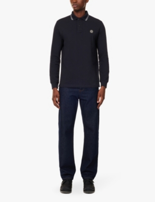Stone Island Mens Vy Blue Branded Patch Ribbed-trim Regular-fit Stretch-cotton Polo Shirt In Navy Blue