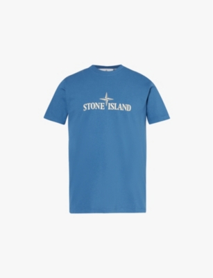 Shop Stone Island Mens Dark Blue Branded-print Short-sleeved Cotton-jersey T-shirt