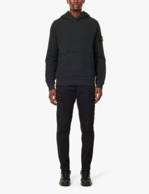 Stone Island Mens Black Old Effect Brand-patch Relaxed-fit Cotton-jersey Hoody In Black
