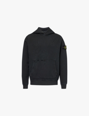 Stone Island Mens Black Old Effect Brand-patch Relaxed-fit Cotton-jersey Hoody In Black