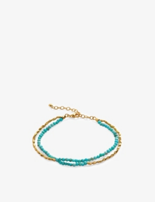Monica Vinader Gold Mini Nugget Gemstone Beaded Bracelet Turquoise In Yellow Gold