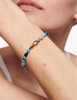 MONICA VINADER: Rio Multi 18ct yellow gold-plated vermeil sterling-silver, turquoise, peach, moonstone and black onyx beaded bracelet