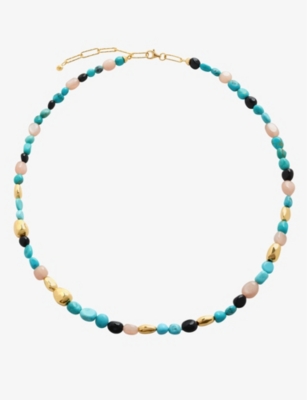 MONICA VINADER: Rio Multi 18ct yellow gold-plated vermeil sterling-silver, turquoise, peach moonstone and black onyx beaded necklace