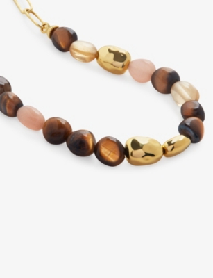 Rio 18ct yellow gold-plated vermeil sterling-silver, tiger's eye, peach moonstone and citrine beaded bracelet
