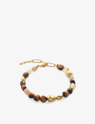 Rio 18ct yellow gold-plated vermeil sterling-silver, tiger's eye, peach moonstone and citrine beaded bracelet