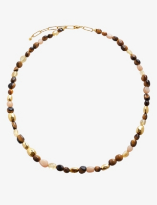 MONICA VINADER: Rio 18ct yellow gold-plated vermeil sterling-silver, peach moonstone, citrine and tigers-eye beaded necklace