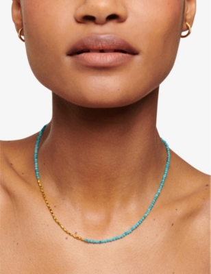 MONICA VINADER: Mini Nugget 18ct yellow gold-plated vermeil sterling-silver and turquoise beaded necklace
