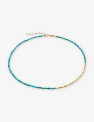 MONICA VINADER: Mini Nugget 18ct yellow gold-plated vermeil sterling-silver and turquoise beaded necklace