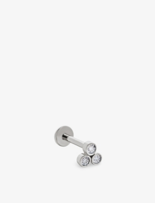 Monica Vinader Womens Diamond Cluster 14ct White-gold And 0.009ct Lab-grown Diamond Single Stud Earrings Silver In Metallic