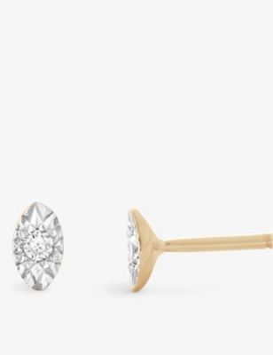 Marquis Solitaire 14ct yellow gold and 0.015ct lab-grown diamond stud earrings