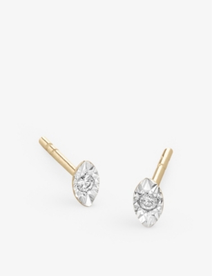 MONICA VINADER: Marquis Solitaire 14ct yellow gold and 0.015ct lab-grown diamond stud earrings