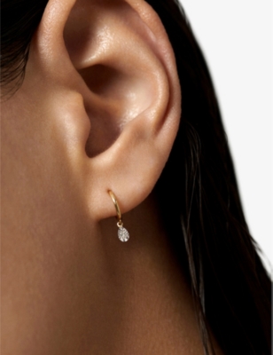 Shop Monica Vinader Yellow Gold Teardrop Mini 14ct Yellow-gold And 0.0294ct Lab-grown Diamond Hoop Earrings