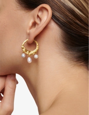 MONICA VINADER: Capri Baroque 18ct yellow gold-plated vermeil sterling-silver and pearl hoop earrings