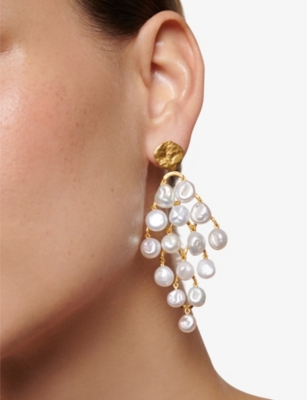 Monica Vinader Womens Yellow Gold Capri 18ct Gold-plated Vermeil Sterling-silver And Keshi-pearl Dro In Yellow Gold