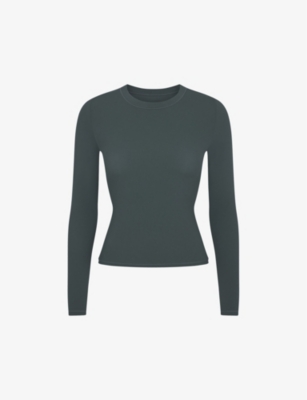 Skims Womens Deep Sea Fits Everybody Crewneck Stretch-woven T-shirt In Deep Sea