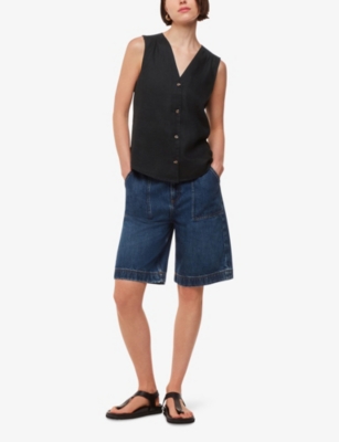 Whistles Womens Black Laura V-neck Relaxed-fit Linen Tank