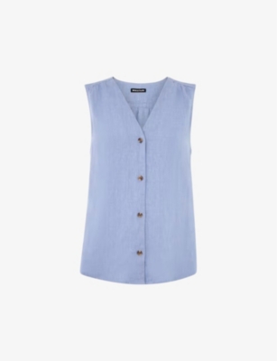 WHISTLES: Laura V-neck sleeveless linen vest